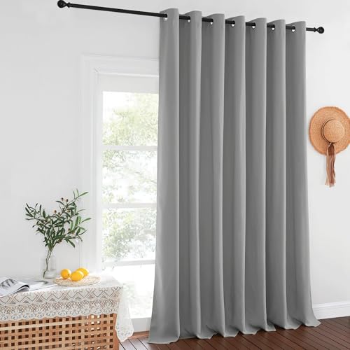 NICETOWN Silver Gray Sliding Door Curtains 108 inches Long - Grommet Blackout Light & Sound Blocking Room Divider Curtains Window Treatments for Dining Room/Bedroom (W100 x L95, 1 Panel)