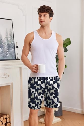 Image of Ekouaer Men's Pajama Shorts Soft Sleepwear Bottoms Elastic Waistband Loungewear Breathable Men Shorts with Pockets