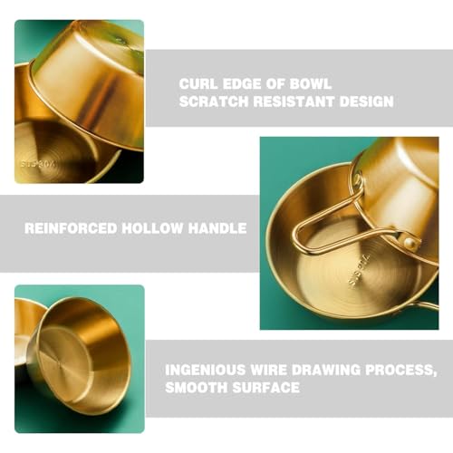 Image of Ramen Bowl, Simple Design Snack Bowl Simple Stainless Steel Sturdy Convenient Anti Scalding Korean Style for Picnics (Pack of 1)
