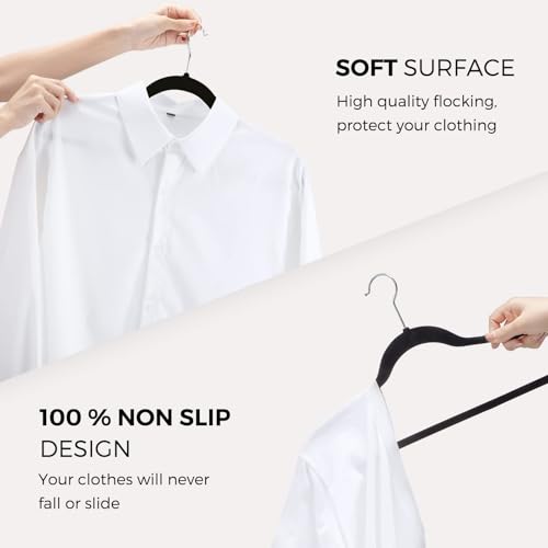 HOUSE-DAY-Premium-Velvet-Hangers-50-Pack-Non-Slip-Flocked-Felt-Hangers-Black-Sturdy-Clothes-Hangers-with-360-Rotatable-Hook-Heavy-Duty-Coat-Hanger-Durable-Slim-Hanger-for-Closet-Space-Saving