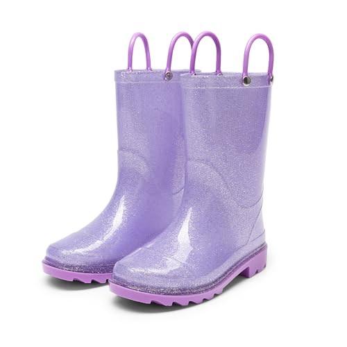 DREAM PAIRS Kids Rain Boots Glitter Boys Girls with Easy-on Handles Sparkly Waterproof Boots Outdoor Playing Rain Boots Unisex-Child 8 Toddler Purple