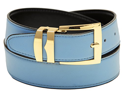 Men's Belt Reversible Wide Bonded Leather Gold-Tone Buckle SKY BLUE/Black