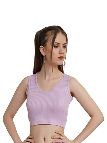 Image of POPWINGS Casual Solid Ribbed Crop Top for Women || Sleeveless Crop Top for Women || V-Neck Crop Top for Women || Women Crop Top for Summer