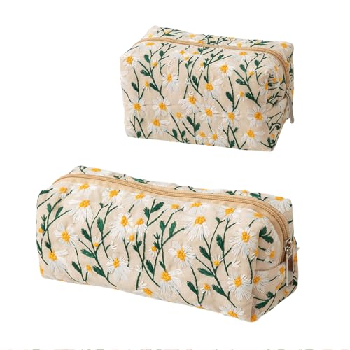 EUYKQNOI 2 Pcs neceser personalizado neceser viaje mujer neceser mujer Neceser Maquillaje Floral para Mujer,Bolsas de Cosméticos de Tejido de Pana con Cremallera,Neceser Portátil,Multifunctional Organ