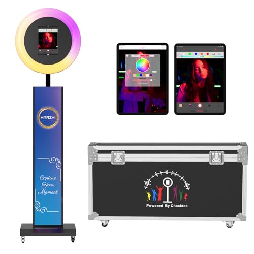 HARZHI Portable Photo Booth Compatible with Ipad, Photo Booth Shell Stand Stand Provide Chacktok Photo Booth Software for Party and Wedding, Free Custom Logo, Flight Case (Large lightbox+Black)