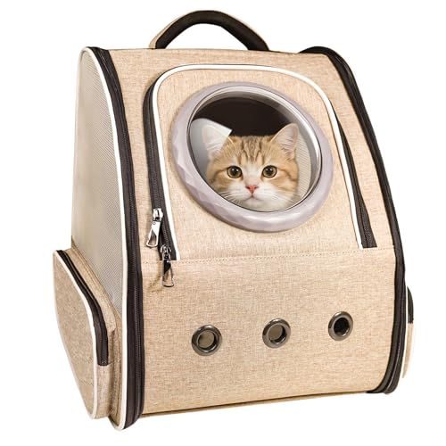 PENCCOR 猫 犬 キャリー リュック 背面窓デザイン カーキ