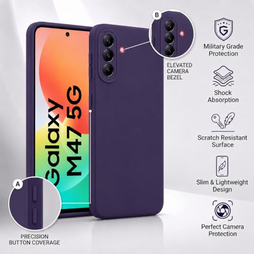 Image of FIRST MART Silicone Back Cover for Samsung Galaxy M47 | Matte Purple Anti-Slip Grip Case, Precise Cutouts, Scratch Resistant, Slim Fit | Pack of 1