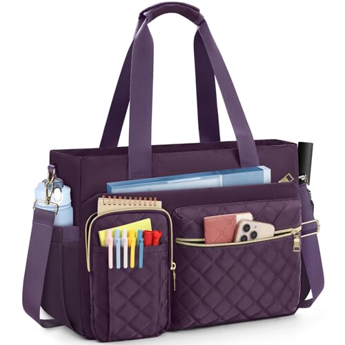 Image of SDYSM Teacher Tote Bag 15.6 inch Laptop Bag Work Bags for Women Nurse Tote Professional Computer Messenger Shoulder Bags Laptop Briefcase for Office, College, Nursing, Purple