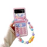 GO-VOLMON Pink Girly Case for Galaxy Flip 4, Retro Design Phone Key Moon and Love Case for Z Flip 4,