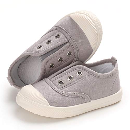 E-Fak Toddler Shoes Boys Girls Canvas Sneaker Slip-On Kids Shoes Light Weight Fashion Casual Running Shoes(Toddle/Little Kids/Baby)(7 Toddler, A/Grey) #TOP4