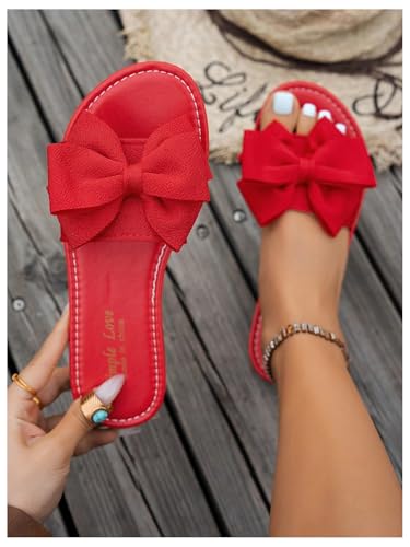 Women's Bow Flat Sandals Dressy Slide Sandals Open Toe Summer Beach Flat Shoes Slippers Slip on Slide2