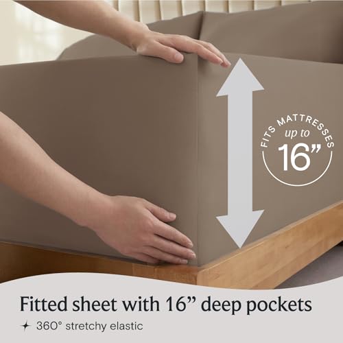 Image of LuxClub 4 PC King Sheet Set, Breathable Luxury Bed Sheets, Deep Pockets 18 inch Wrinkle Free Cooling Bed Sheets Machine Washable Hotel Bedding Silky Soft - Dark Khaki King