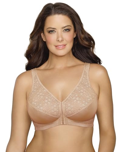 EXQUISITE FORM Front Close Wireless Plus Size Posture Bra with Lace, Size 44B, Rose Beige