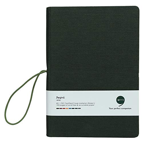 Image of COMMA Regina - A5 Size - Hard Bound Notebook with a Horizontal Elastic Band Closure - 192 Pages - 80gsm Natural Shade Paper - Fabric Cover Material - (Dark Green)