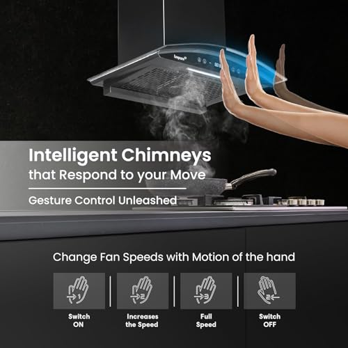 Image of Livpure Eterna Max BLDC 60 cm | Curved Glass | 1600 m /hr Suction | BLDC Motor | Filterless | Touch & Gesture Control | Low Noise | 10 Years Motor + 1 Year Comprehensive Warranty | Black