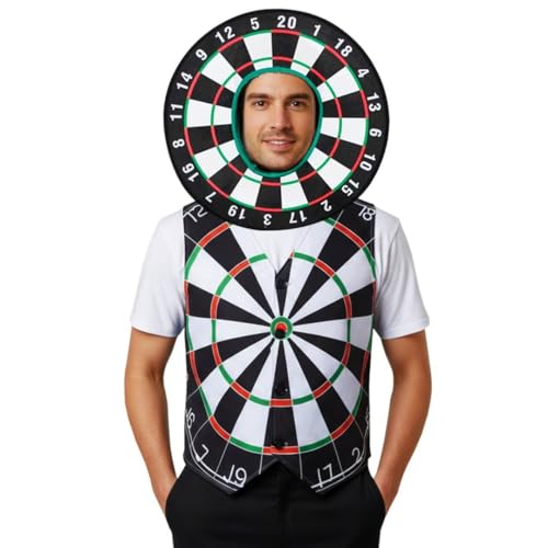 Dartscheiben-Weste & Dartscheiben-Hut-Set für Erwachsene – Neuheit Darts Kostüm für Pub-Abende, Junggesellenabschiede, Partys & Events
