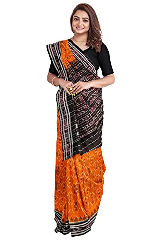 Image of Odisha Sambalpuri Handloom Ikat Women's Cotton Saree, Odisha Handloom Handmade Pure Cotton Khandua Saree, Ikkat Orissa Traditional Handloom Saree Without Blouse