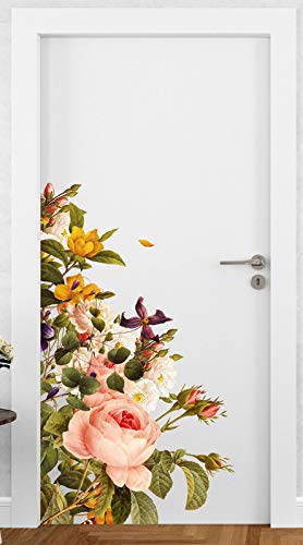 DivineDesigns Rose Corner Floral Door Sticker | Sticker for Living Room, Bedroom, Office (Vinyl, Standard, Multicolour)