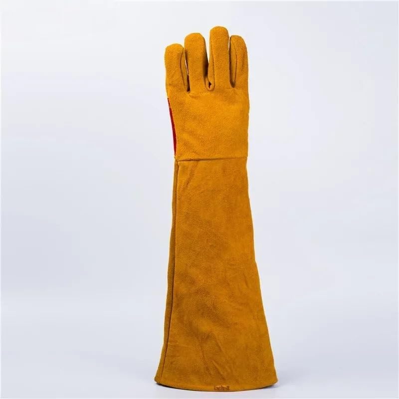 Skórzane rękawice spawalnicze z długimi rękawami, żaroodporne rękawice do ogniska i grilla, rękawice odporne na przebicie dla Gard(Yellow 60cm)