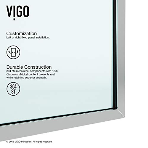 Vigo Zenith Fixed Glass Shower Wall Panels | Frameless Tempered Shower Glass Panel For Open Walk-In Bathroom (3" L X 34.125" W X 74" H) | Clear Glass Shower Panel With Chrome Hardware Finish #TOP6