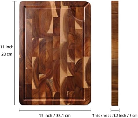 Acacia Wooden Chopping Board, TJ POP Large Wood Cutting Board 38 x 28 x 3cm, Premium Kitchen Chopping Board with Non-Slip Feet for Cutting Meat, Vegetables,Fruit and Cheese