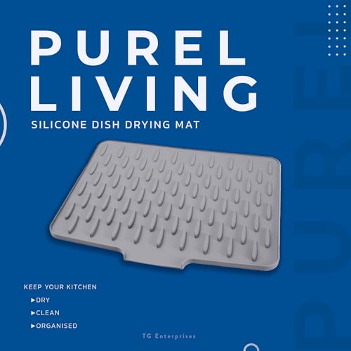 Image of PUREL Living - Premium Silicone Dish Drying Mat, Heat-Resistant Kitchen Counter Protector with Built-in Drain Lip, Non-Slip Dishwasher Safe Mat for Pots, Pans, Utensils