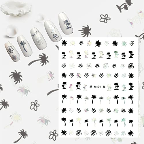Beach Palm Tree Nail Stickers 3D Coconut Tropical Style Summer Trees 3D Self-Adhesive Nail Decals Flowers And Leaves Nail Arts Designs For Women Girls Diy Manicure Decorations #TOP5