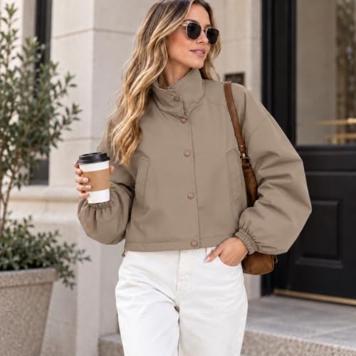 Womens Bomber Jacket Casual Button Down Funnel Neck Waterproof Utility Coat - image 3