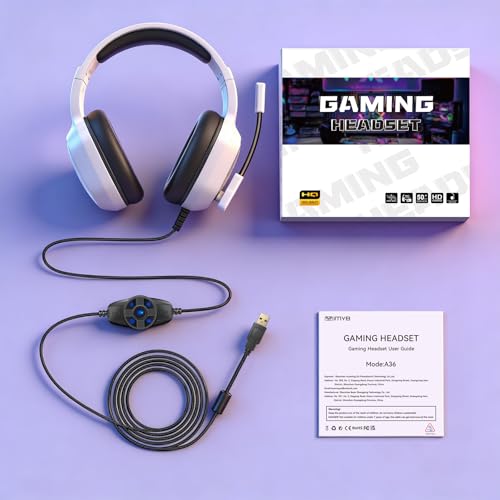 Image of 7.1 Gaming Headset with Microphone for Pc, Xbox One Series X /s, Ps4, Ps5, Switch, Stereo Wired Noise Cancelling Over-Ear Headphones with Mic, RGB, for Computer, Laptop, Mac, Nintendo (White Pro)