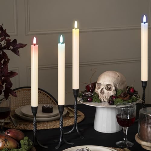 Image of GenSwin Flameless Taper Candles with Remote, Real Wax and Color Changing Wick LED Taper Candles Battery Operated, 6 Pcs Flameless Candlesticks for Halloween Christmas Decor(Ivory, 0.78 inchx9.6 inch)