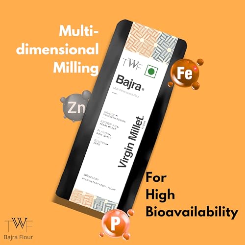 Image of TWF Bajra Flour | 2 Kg | 100% Bajra Millet Flour | Pearl Millet Atta | Natural & Gluten Free | Hulled | Stone Ground | Rich in Iron | High Fibre Atta | Ideal for Bhakri, Roti, Thepla | No Maida | No Additives
