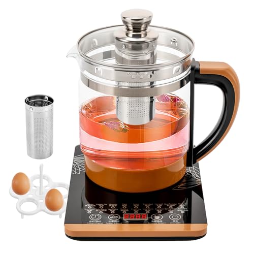 JAYGOVAN Health Pot Electric Kettle Tea Maker with Tea Infuser Glass Kettle & Steamed Eggs Holder, 18 Menus 1.8L 110V Electric Kettle Keep Warm Function, Rapid Boil