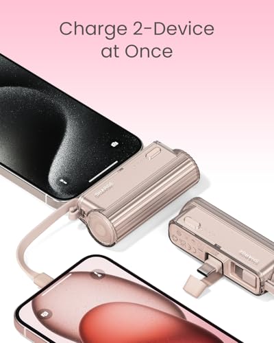 Image of Sharge Flow Mini 2 Power Bank 5000mAh | 22.5W Fast Charging | Built-in USB-C & Lightning Cable | Pocket Size Portable Charger for iPhone 17 /16 /15 /14, Samsung Galaxy S26, OnePlus, AirPods | Pink