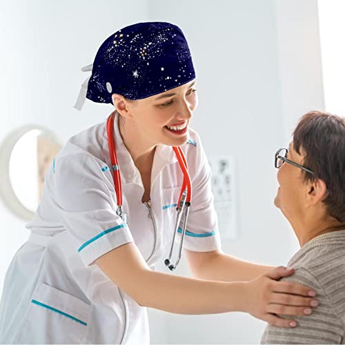 Image of Women's Working Caps Bouffant Surgical Cap with Bow Scrunchies Little Daisy Art Paint Ponytail Holder Tie Back Scrub Hat