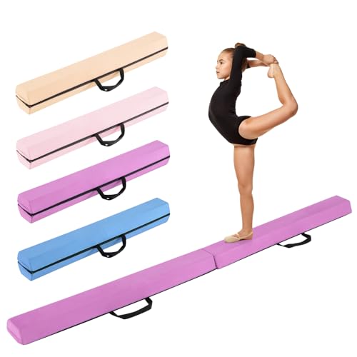 COSTWAY 210 cm Barra Viga de Equilibrio Plegable, Barra de Equilibrio Gimnasia de Espuma con Funda de Suede Removible y Fondo Antideslizante, Equipo de Entrenamiento Portátil con Asas (Morado)