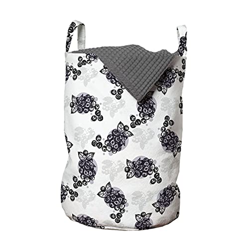 ABAKUHAUS Art fruit Sac à linge, Sketchy Motif Blueberry, Panier avec poignée Fermeture à cordon pour laverie automatiqu, 33 x 33 x 49 cm, gris Multicolor Cover