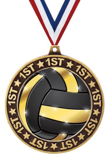 2.75" 1st Place Volleyball Shadow Medal Award, Gold Trophy Medal Prime