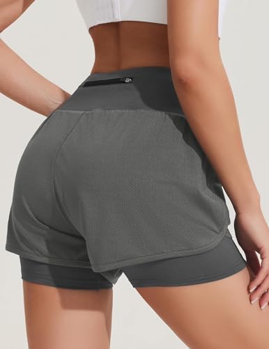 Pinspark Dames Sportshorts, Hardloopshorts Met Hoge Taille, 2-In-1