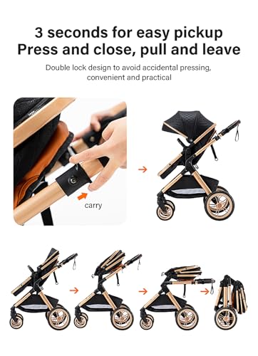 Miniatura 5 de Carrito Bebé 3 Piezas, Carro, Carrito Bebé 3 En 1, Silla Paseo, Sistema De Viaje, Plegable, Neumáticos De Caucho, Con Accesorios, Góndola, Adaptateurs, 25 Kg Xx1 Caqui