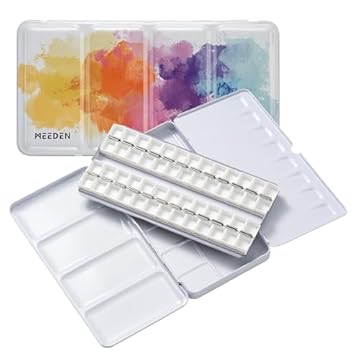 MEEDEN Empty Watercolor Palette: Tin Travel Watercolor Paint Palette with 48 Discs and a Half - Portable Metal Palette Tin Boxes (Colorful)