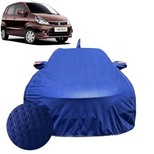 Image of Car Cover for Maruti Suzuki Zen Estilo (2006-2013) | 100% Waterproof Cover with Antenna & Reflective Mirror Pockets | Dustproof, Scratchproof, Heatproof Car Cover |Soft Cotton Lining| Blue