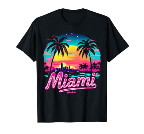 Vintage Miami Beach – Retro 305 Florida Sunset Graphic T-Shirt