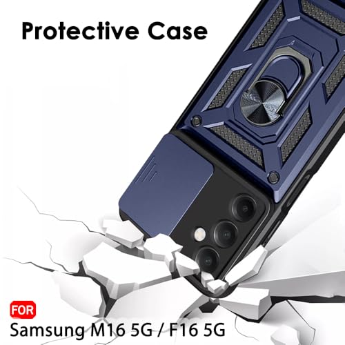 Image of TheGiftKart Tough Armor Bumper Back Cover Case for Samsung Galaxy M16 5G / F16 5G | Sliding Camera Cover, Kickstand & Ring Holder | 360 Protection Back Case for Samsung M16 / F16 5G (PC & TPU, Blue)
