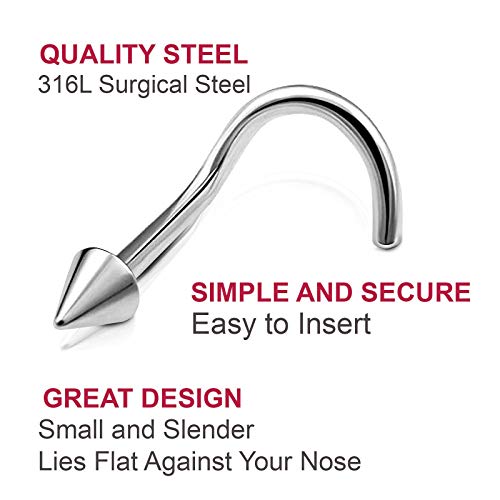 Bodyjewellery NOSE SCREW A019 20G 2MM CONE L3 3Pcs 20G 0.8Mm Nose Screw Rings Nostril Stud Surgical Stainless Steel 2Mm Cone Spike thumb #4