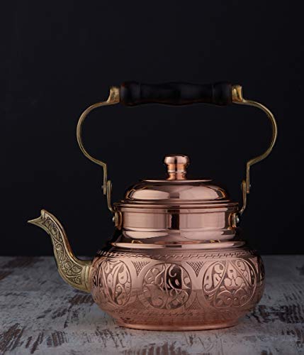 Handmade Engraved Copper Tea Pot for Stovetop - 1.6-Quart