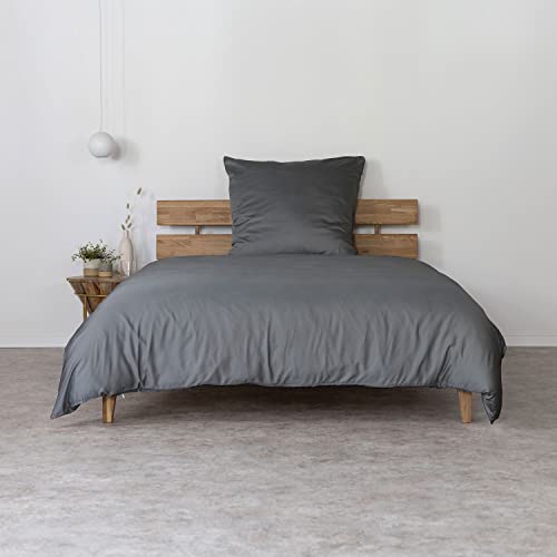AGA.PIE Bambus Lyocell Bettwäsche-Set 135x200 + 80x80 cm - Dunkel-Grau, 100% Bio Oeko-Tex 100, für Allergiker, Antibakteriell,...