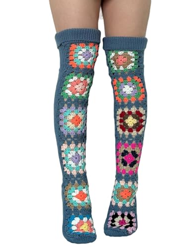 Image of SherryDC Women's Hangmade Flower Cable Knit Thigh High Socks Over Knee High Long Leg Warmers