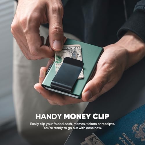 Image of VULKIT Minimalist Wallet with Money Clip RFID Protection Pop Up Card Holder Slim Wallet Credit Card Holder Metal Wallet, Midnight Green