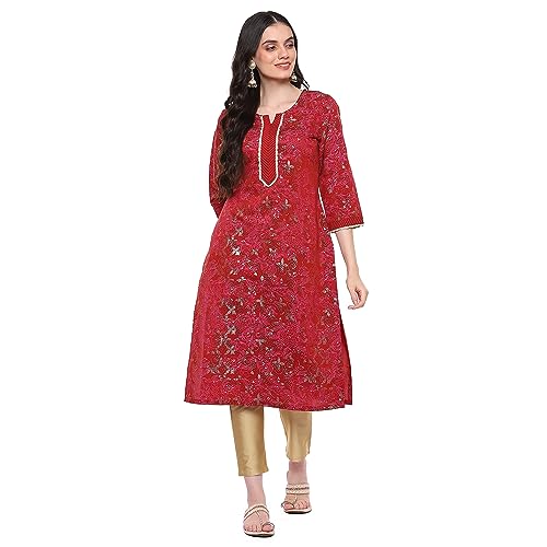 Image of Rangriti Blue Liva Straight Printed Kurta for Women