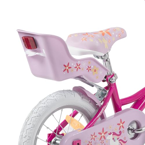 JOYSTAR Einhorn 14 Zoll Kinder Fahrrad für 3 4 5 Jahre Mädchen mit Puppe Fahrradsitz Kinder Prinzessin Fahrrad mit Stützrädern Korb Streamer Kleinkind Fahrrad,violett